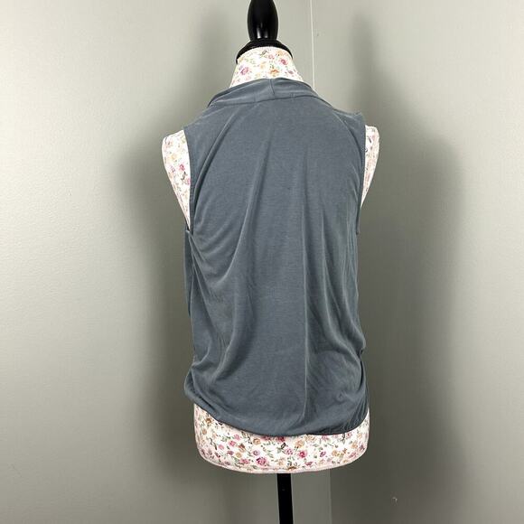 Green Envelope Surplice Wrap Tank Top size Small Gray Sleeveless Summer Blouse - Picture 4 of 9
